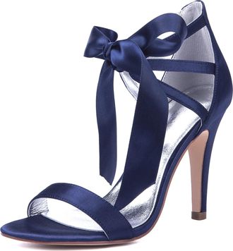 Generic Wedding Bridal Shoes Women Peep Toe High Heels Sandals Wedding Stain Evening Dress Stiletto Shoes 10.5Cm,Dark Blue,9 UK