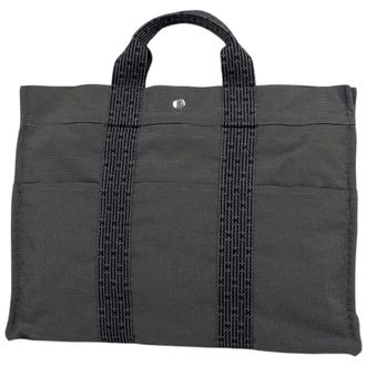 Herm&egrave;s Gray Nylon Canvas Tote Bag (Pre-Owned)