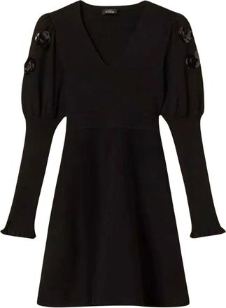 Twinset Abito Corto in Maglia Ricamato con Paillettes - - Dresses - Donna - Nero - XS