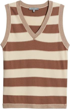 Wit & Wisdom Stripe V-Neck Sweater Vest in Macadamia/Light Cacao Powder at Nordstrom, Size X-Small