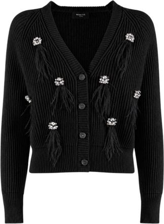Nenette Geribde vest met veren en glitterdetails - Dames - Vesten - Blauw - XS - Wol - Truien & Vesten