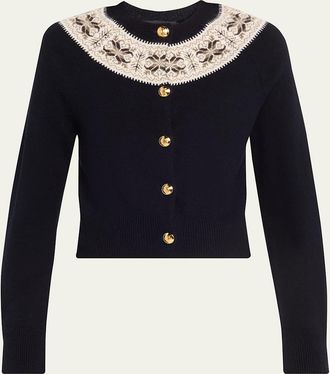Nili Lotan Josefa Cashmere Fair Isle Crewneck Cardigan