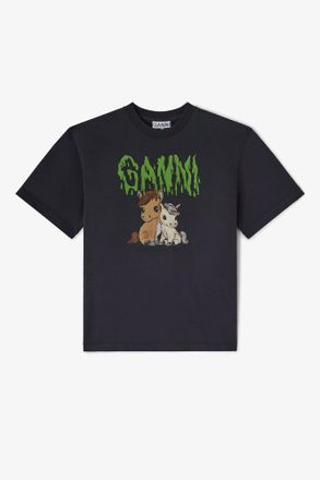 Ganni Mixed Graphic Cotton T-shirt - Size XXS Organic