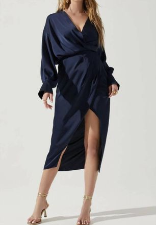 Astr Sadyra Drop Shoulder Wrap Dress In Navy
