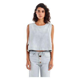 Vicolo Square-cut Denim Top - female - ViCOLO - Sleeveless Tops - Gray - S - Tops