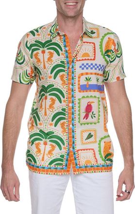 Ranee’s Printed Linen & Cotton Shirt in Green Multi at Nordstrom Rack, Size Xx-Large