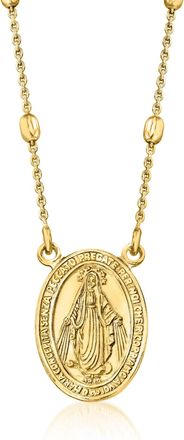 Ross-Simons Italian 18kt Gold Over Sterling Miraculous Medal Beaded Station Necklace