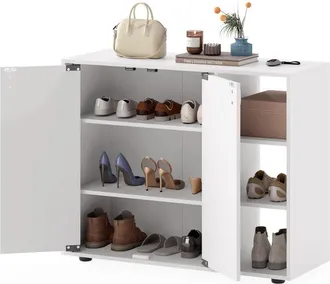 Costway 3-Tier Shoe Storage Rack Shoe Cabinet with Doors-White