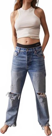 Free People Tappered Baggie Boyfriend Jeans In Mid Century Blue