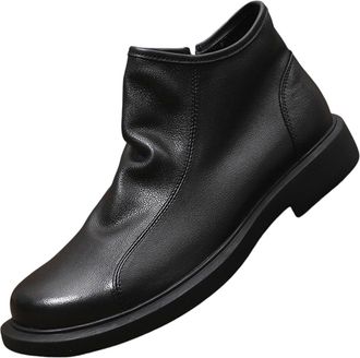 Generic Mens Genuine Leather Handmade Chelsea Boots Fashion Formal Dress Oxfords Boots With Side Zip (Black,6.5)