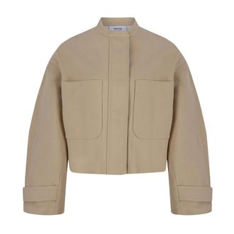 Maison Kitsun&eacute; Cropped Jacket - Dames - Jassen - Beige - Maat: 2XS Katoen