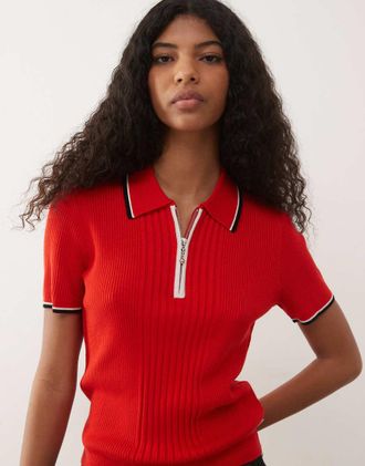 Wrangler Polo rossa e nera con zip corta-Rosso