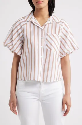 Beach Lunch Lounge Biance Bubble Sleeve Button-Up Top in Coffee Break at Nordstrom, Size X-Small