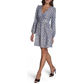 BCBGeneration Medallion Print Long Sleeve Crepe Minidress in Printed Crepe at Nordstrom, Size 14