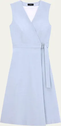 Theory A-Line Crunch Linen Wrap Dress
