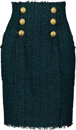 Balmain Stijlvolle Tweed Pencil Rok - Dames - Kokerrokken - Groen - 2XS - Tweed - Rokken