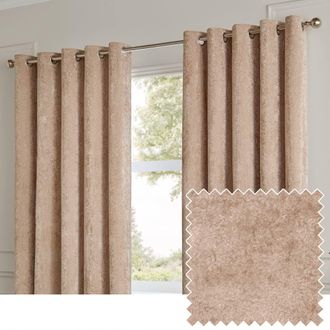 Riva Paoletti Lustre Velvet Fully Lined Eyelet Curtain Pair in Nude | Size: 229 cm width x 229 cm drop