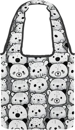 Generic Cartoon White Bear Reversible Canvas Shoulder Tote - Double-Sided Print, 12oz Cotton, 27cm Drop, Fold-Flat Bag for Travel, Shopping, Street Outings