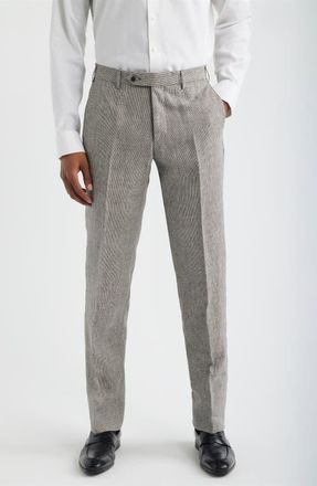 Zanella Parker Mini Check Linen Pants in Espresso at Nordstrom, Size 40