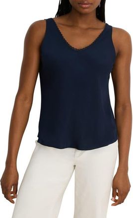 Nic+Zoe Lace Trim Satin Tank in Dark Indigo at Nordstrom, Size Xx-Large
