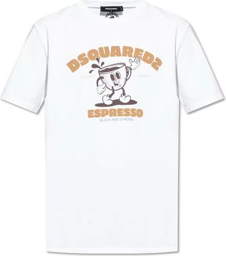 Dsquared2 Tops, Heren, Wit, L, Katoen, T-shirt met logo