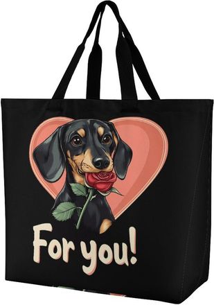 Generic Dachshund Dog Love For You Reusable Shopping Bags One Shoulder Grocery Tote Bag Waterproof Big Purse for Work Travel