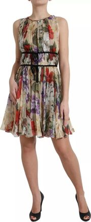 Dolce & Gabbana Beige Floral Sleeveless A-line Mini Womens Dress