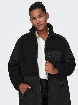 Only Carmakoma Steppmantel ONLY CARMAKOMA CAROHIO QUILT MIX FLEECE JACKET CC OTW, Damen, Gr. S, schwarz, Web, Obermaterial: 100% Polyester, unifarben, M&auml;ntel Steppma