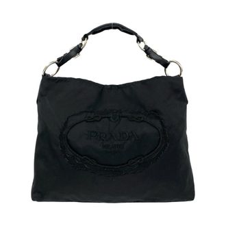 Prada Black Nylon Leather Boston Bag Shoulder Bag Tote Bag (Pre-Owned)