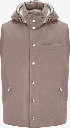 Brunello Cucinelli Wasserabweisende Wollweste mit Daunenf&uuml;llung und Kapuze