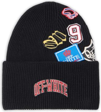 Off-white Berretto a coste con applicazione - Nero
