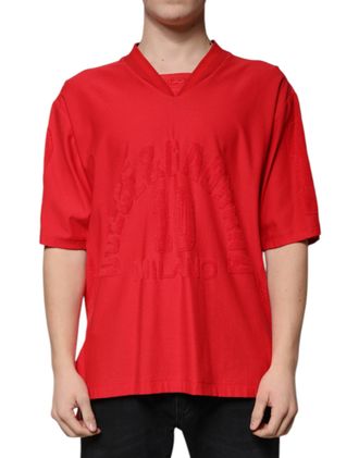 Dolce & Gabbana Red Cotton V-neck Short Sleeves Mens T-shirt