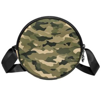 Generic Circle Crossbody Bag for Women, Camouflage Small Sling Bag Daypack with Zipper Adjustable Shoulder Straps Casual Ladies Girls Round Purse