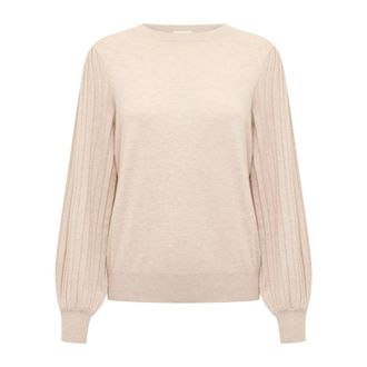Kaffe Klassieke Sand Melange Gebreide Trui - Dames - Ronde hals truien - Beige - S - Truien & Vesten