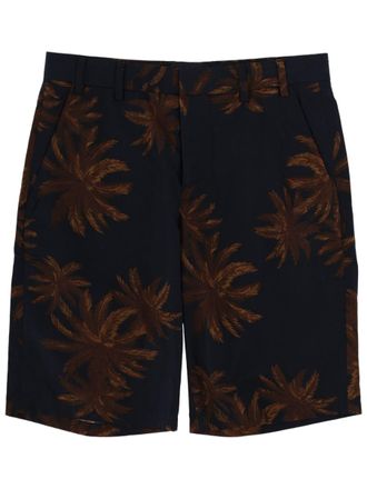 Vince Brown Palm Leaf Printed Cotton Shorts