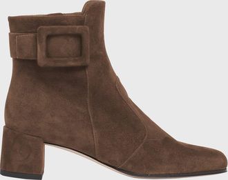 Roger Vivier Tres Vivier Suede Buckle Ankle Booties