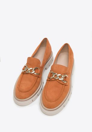 Wittchen Su&egrave;de Mocassins voor dames met ketting op platform, baksteenrood