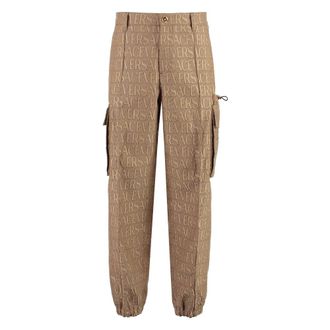 Versace Straight Trousers, male, Beige, Size: L Allover Cargo Pants