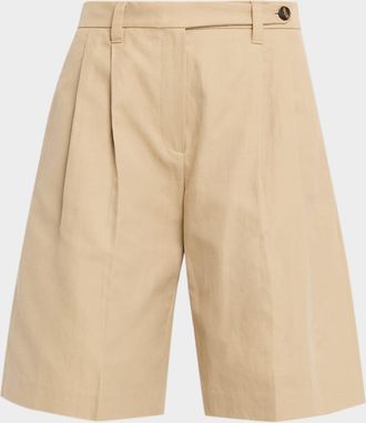 Brunello Cucinelli Pleated Cotton-Linen Bull Bermuda Shorts