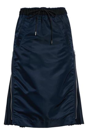 sacai Nylon Twill Midi Skirt in Navy at Nordstrom, Size 4