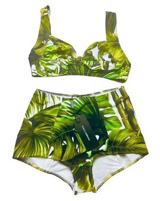 Dolce & Gabbana Green Palm-Leaf Print Bikini Set Size M