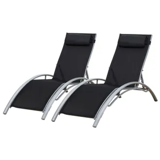 Happy Garden Happy Garden - Set Di 2 Sedie A Sdraio Galapagos In Textilene Nero - Alluminio Grigio