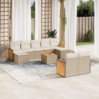 vidaXL Juego De Sof&aacute;s Jard&iacute;n Con Cojines Beige 10 Pzas Rat&aacute;n Sint&eacute;tico Vidaxl