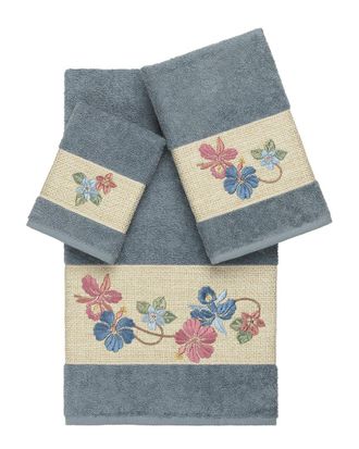 Linum Home Textiles 100% Turkish Cotton Caroline 3Pc Embellished Towel Set