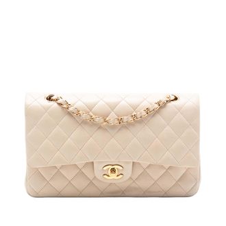 Chanel Pre-owned Womens Medium Classic Lambskin Double Flap - Cream Leather - One Size