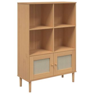 Berkfield Home Bookcase SENJA Rattan Look Brown 90x35x130 cm Solid Wood Pine in Light Brown | Size: 90 x 35 x 130 cm