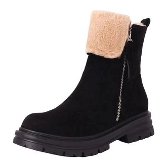 Generic Womens Ankle Snow Boots Casual Round Toe Medium Flat Heel Platform With Metal Decoration Slip On Footwear