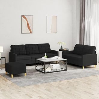 vidaXL Vidaxl - Juego De Sof&aacute;s Con Cojines 3 Piezas Tela Negro