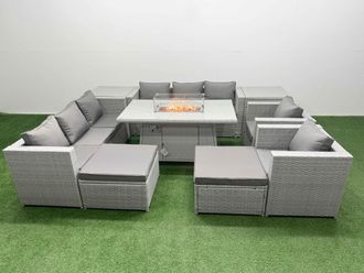 Fimous 10 Seat Rattan Lounge Sofa Set Outdoor Garden Furniture Set in Light Grey