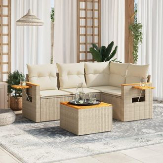 vidaXL Juego De Sof&aacute;s Jard&iacute;n Con Cojines 5 Pzas Rat&aacute;n Sint&eacute;tico Beige Vidaxl